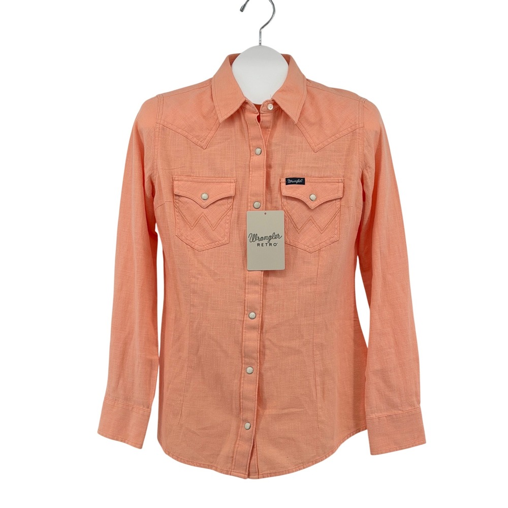 NEW Wrangler Retro Western Shirt Women XS Peach Coral Snap Button Long Sleeve